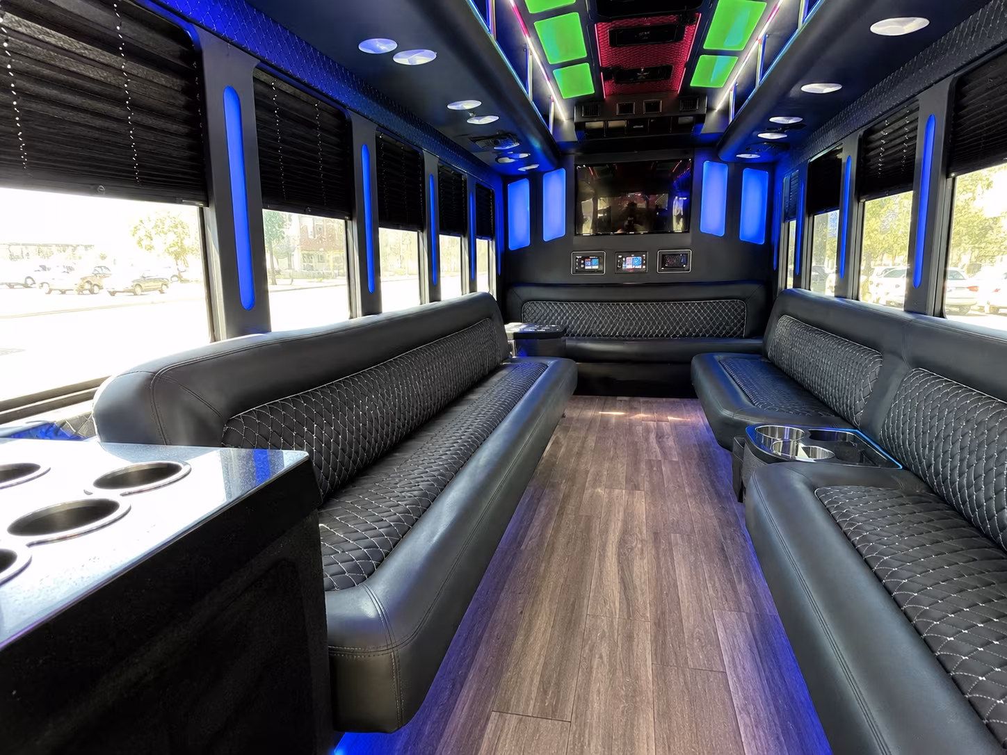 chicopee 15 passenger party bus inside