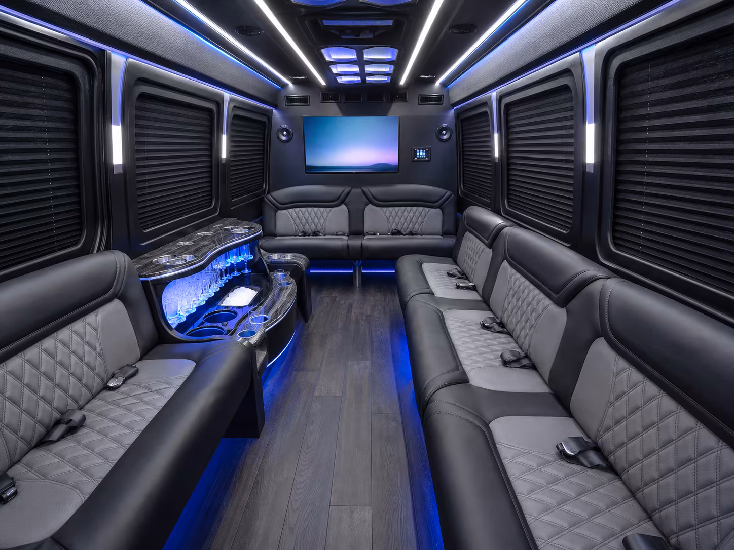 chicopee 15 passenger party bus interior