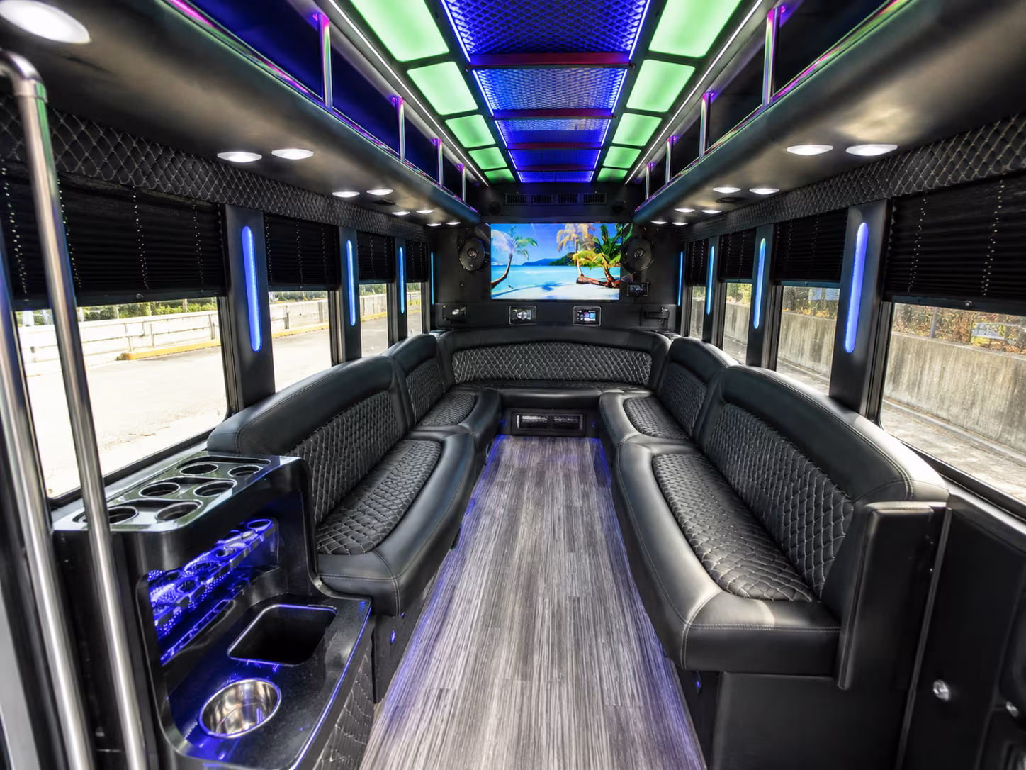 chicopee 18 passenger party bus inside