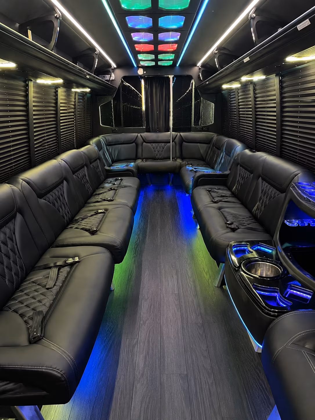 chicopee 20 passenger party bus interior